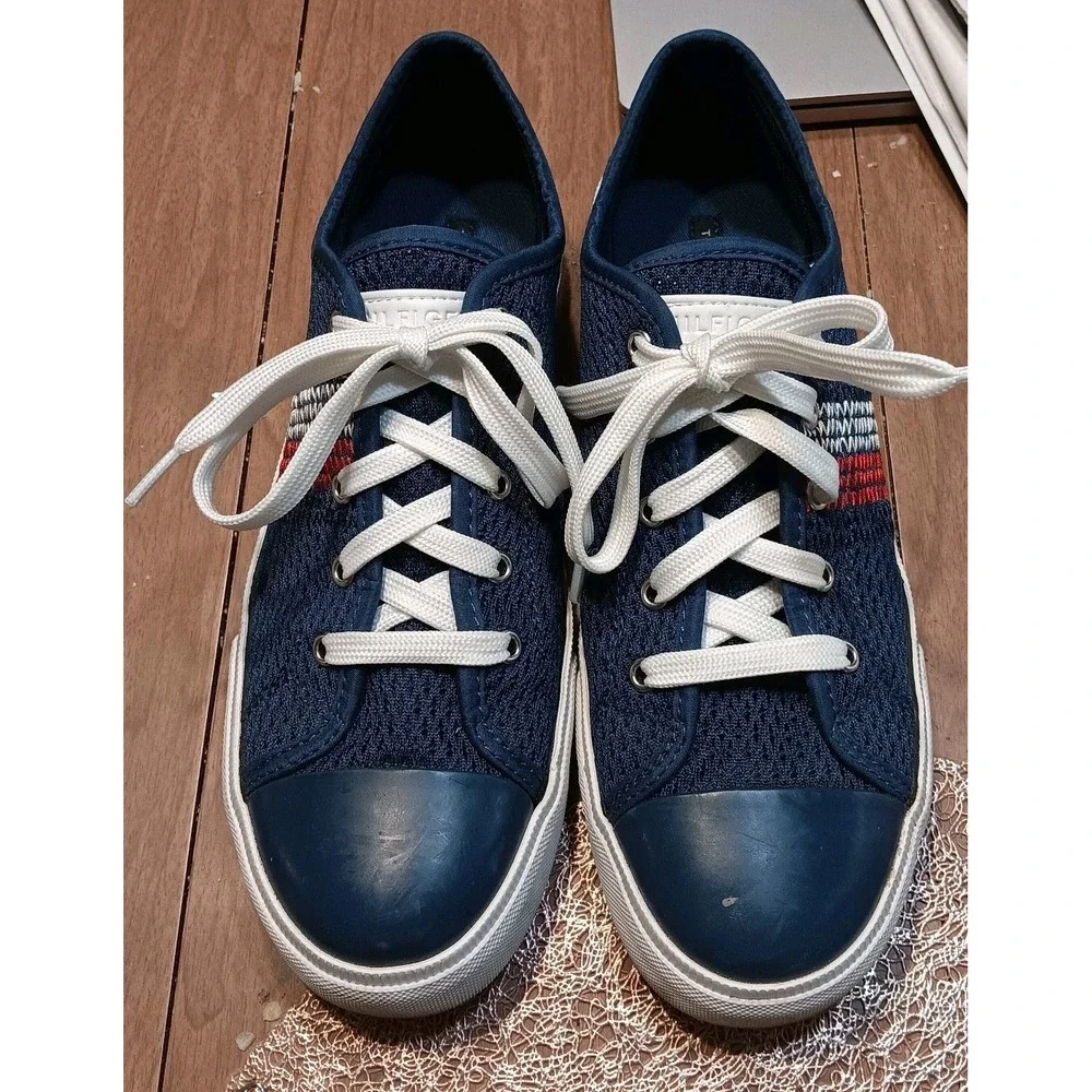Tommy Hilfiger Sneakers Shoes Women's Size 9 M Red White‎ Stripe Mesh Dark Blue